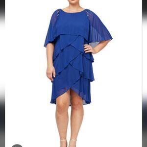 SL Fashions Plus Size Beaded Shoulder Sheer Sleeve Tiered Layer Dress 20W NWT